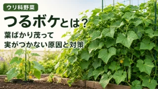 葉とつるが茂ったウリ科野菜のつるボケを解説するアイキャッチ画像