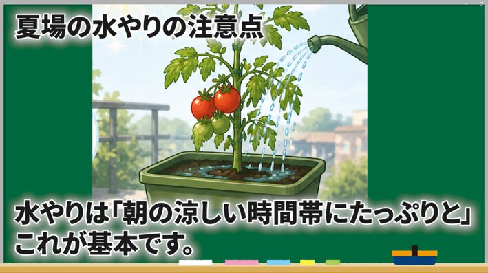 朝の涼しい時間帯に行うトマトの水やり