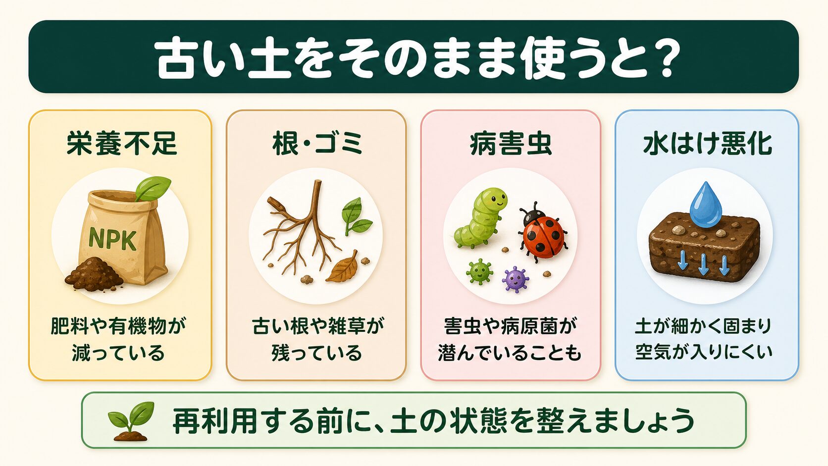 プランターの古い土をそのまま使うと起こりやすい4つの問題