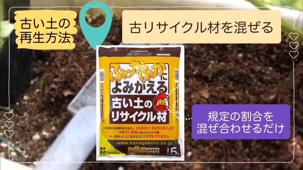 古い土へ再生材を商品の規定量どおりに混ぜる方法
