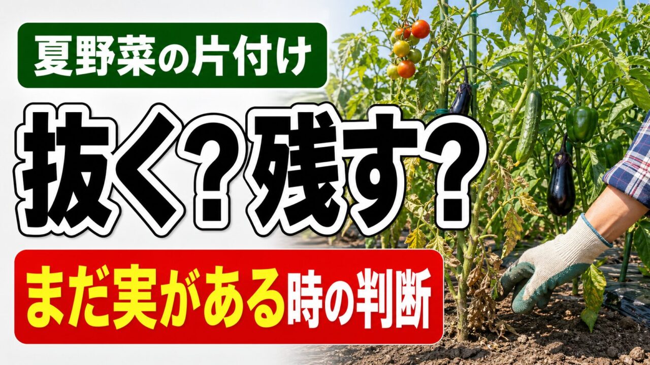 夏野菜の片付けで抜くか残すか迷う場面を表したアイキャッチ