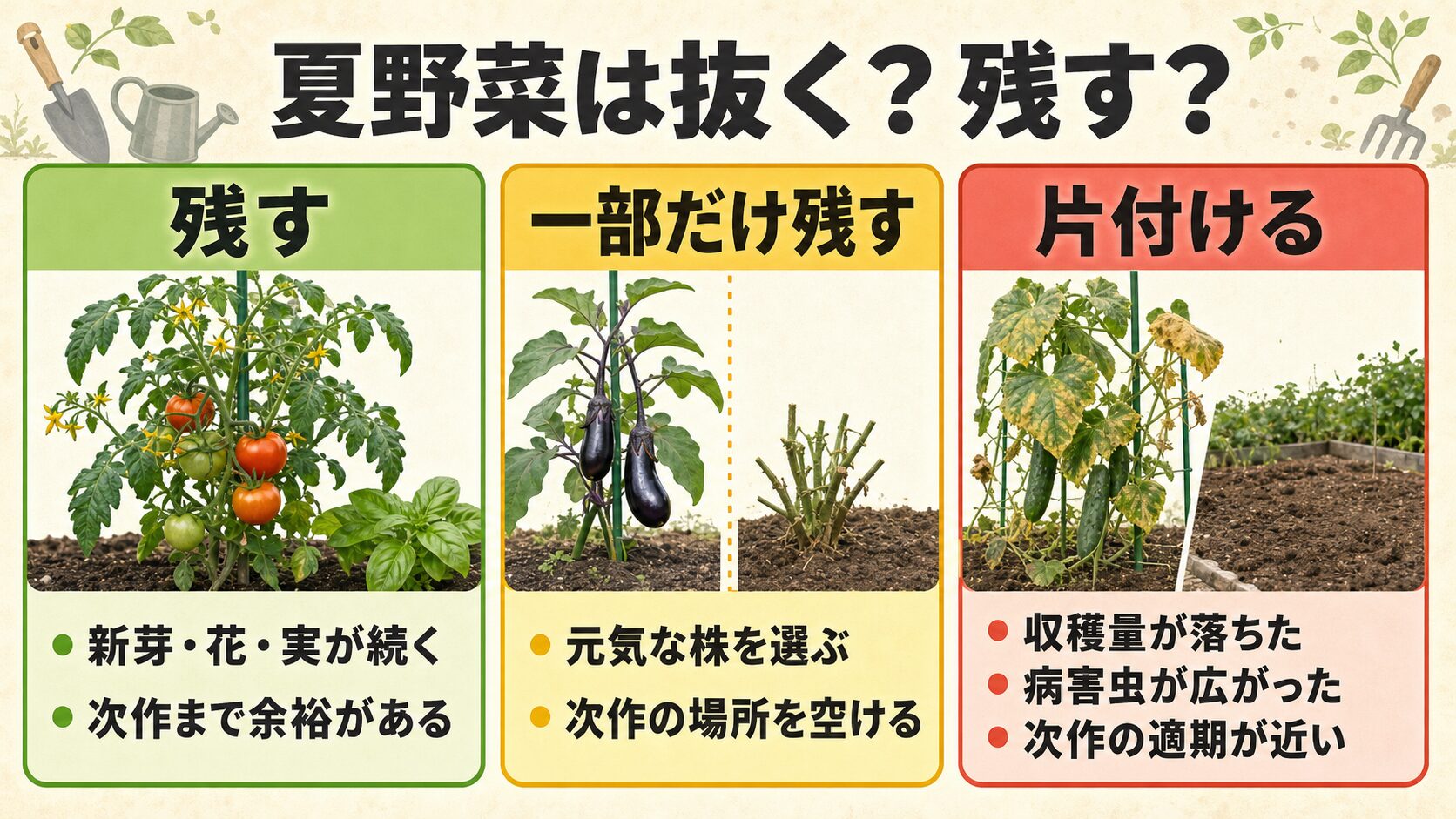 夏野菜を残す、一部だけ残す、片付ける判断の早見表