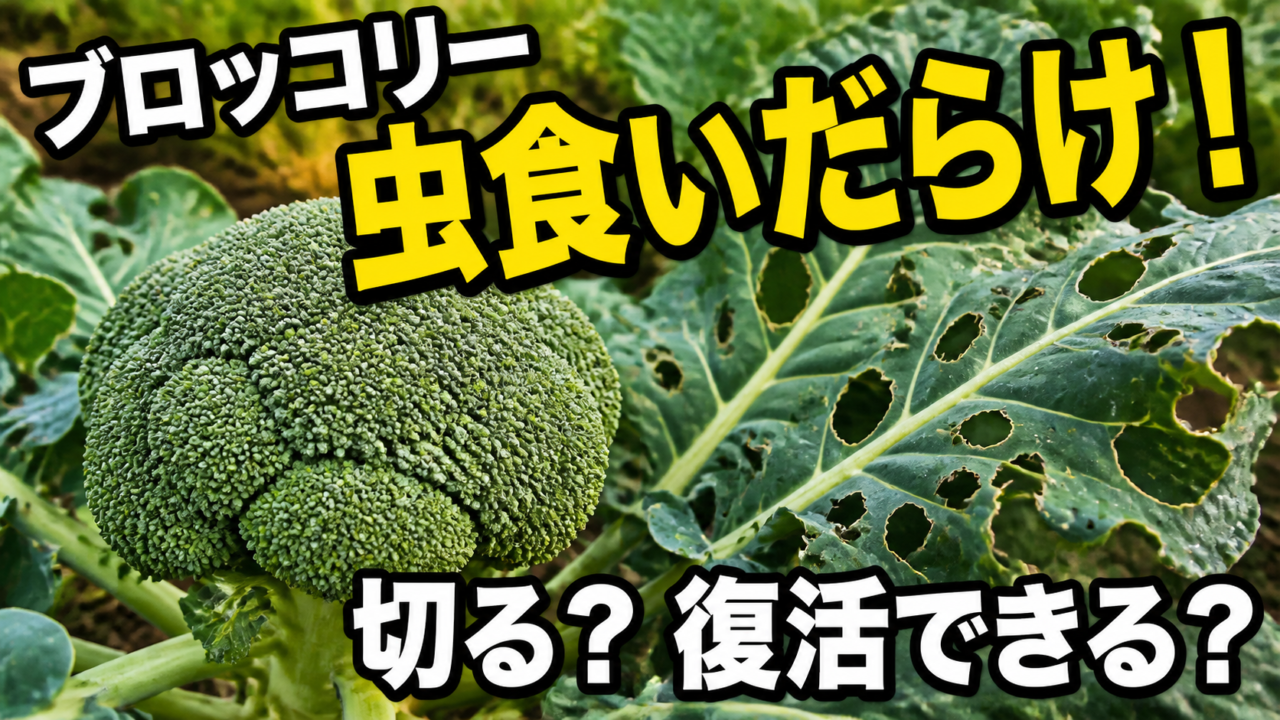 ブロッコリーの虫食い葉を切るべきか復活できるかを紹介するアイキャッチ