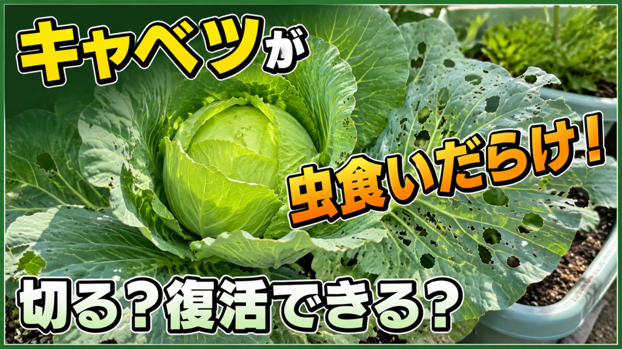 キャベツの虫食い葉を切るべきか復活できるかを紹介するアイキャッチ