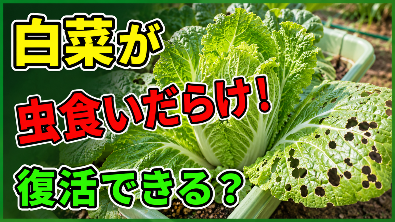 白菜が虫食いだらけになった時に復活できるかと対策を伝えるアイキャッチ