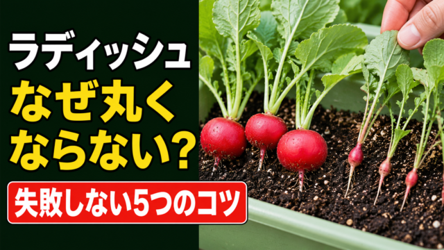 ラディッシュの種まき時期と丸く育てる5つのポイントを示すアイキャッチ