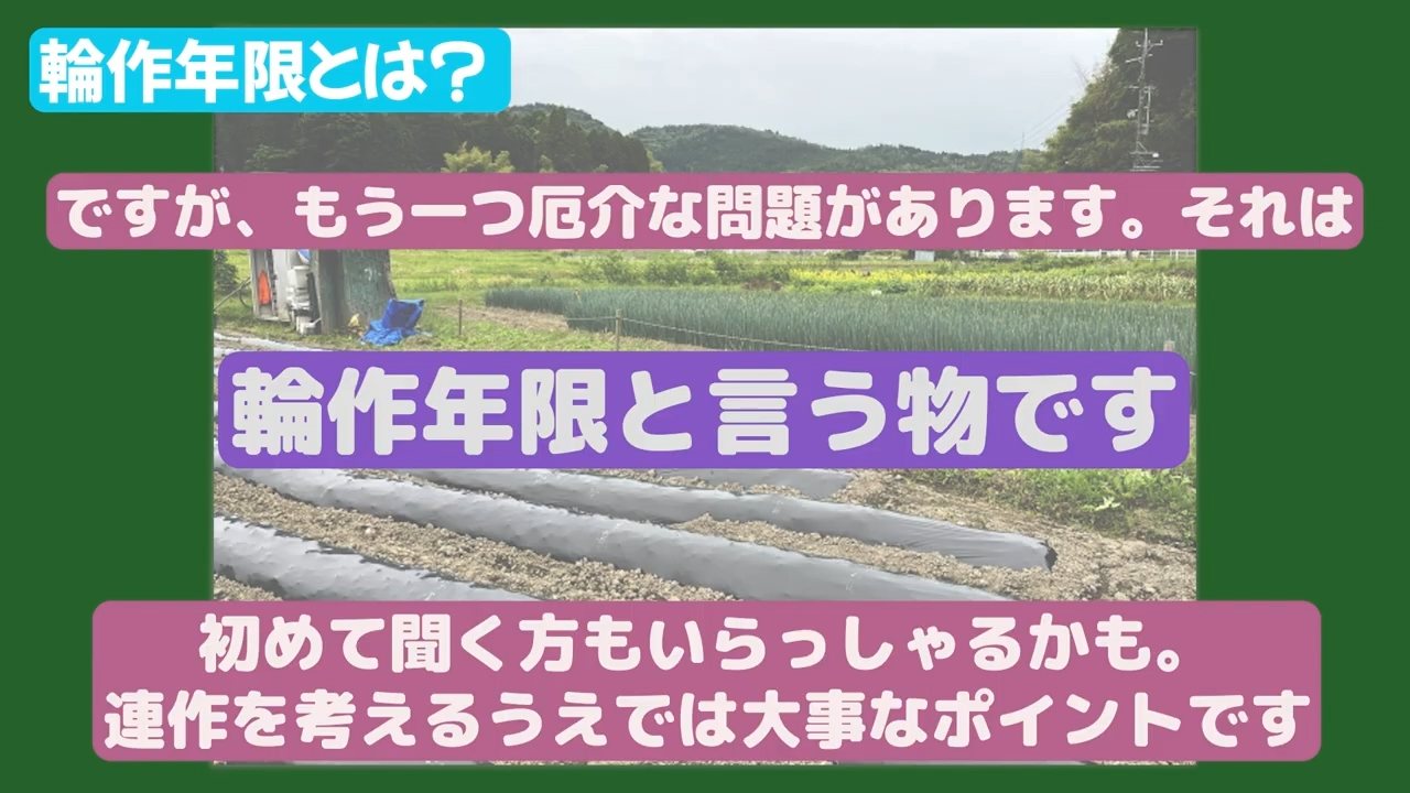 連作を避けるために畑を休ませる輪作年限の説明