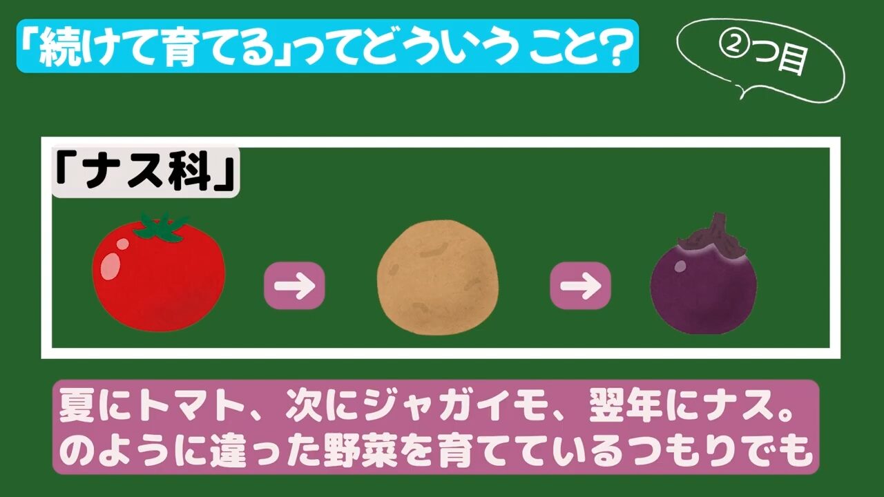 トマト、ジャガイモ、ナスを続けて育てると同じナス科の連作になる例