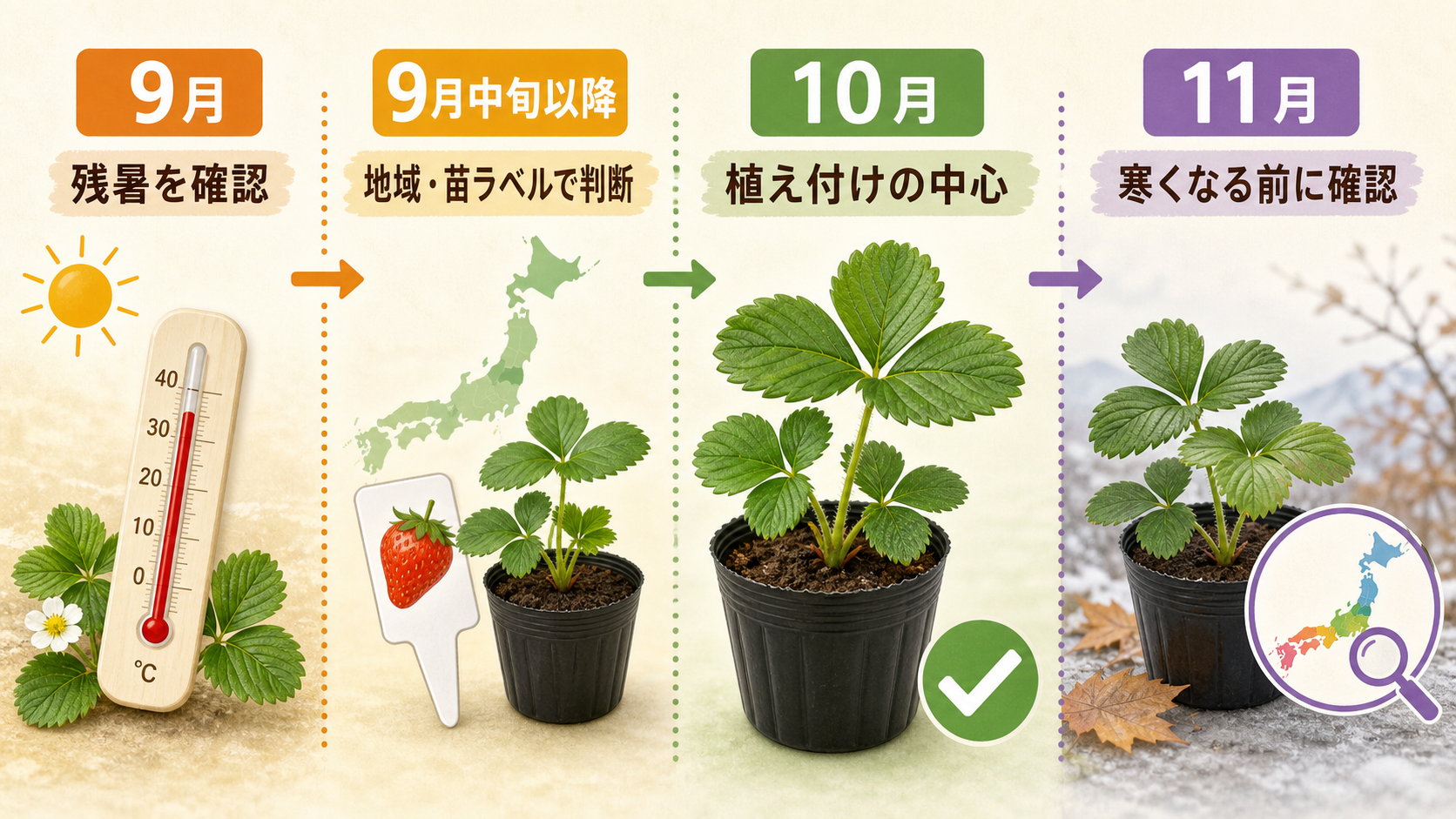 イチゴ苗の9月から11月までの植え付け判断