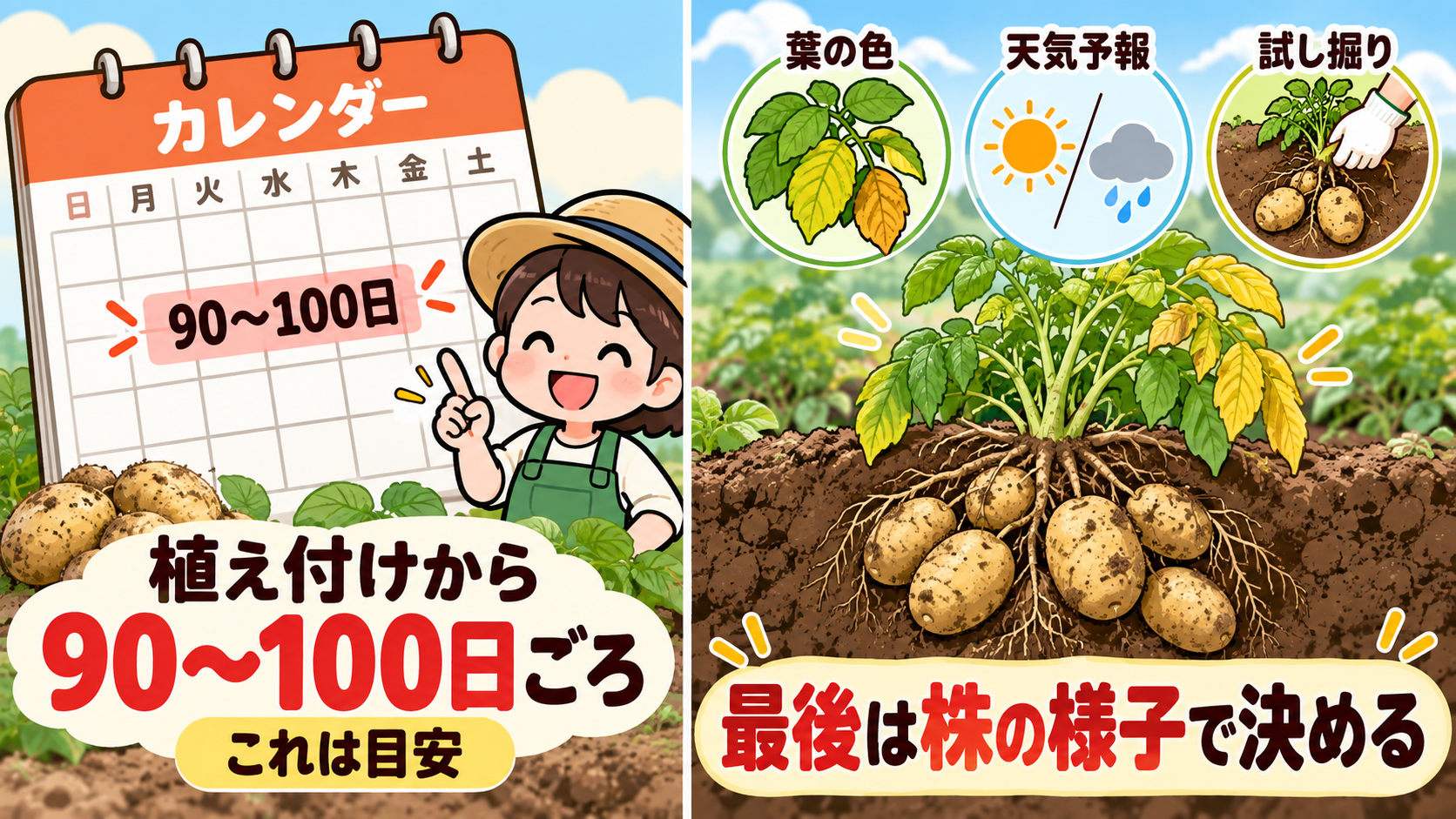 植え付けから約90から100日は補助目安と示す図
