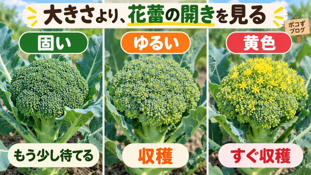 ブロッコリーの花蕾の締まりと収穫サイン