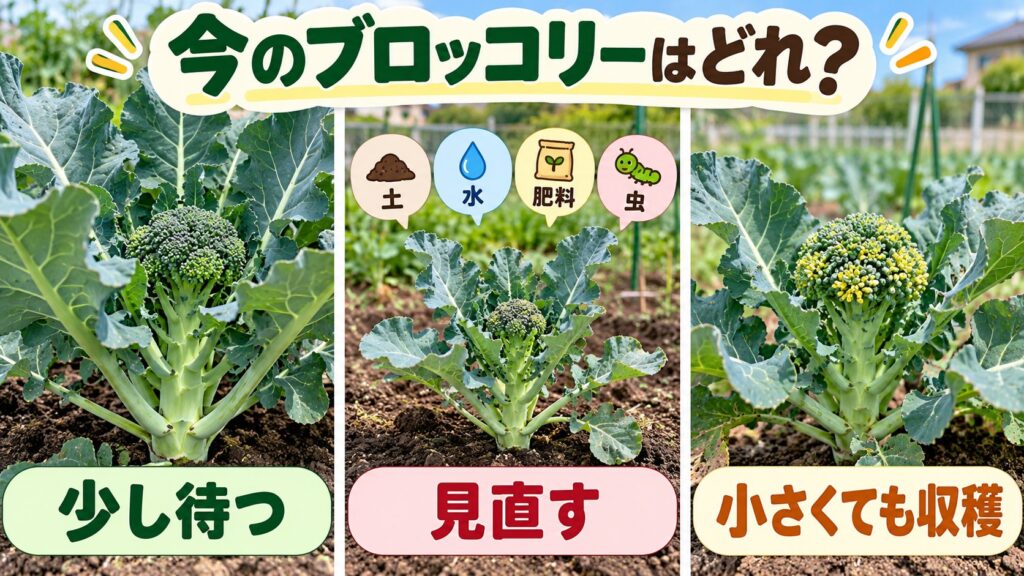 ブロッコリーを少し待つ・見直す・収穫する判断