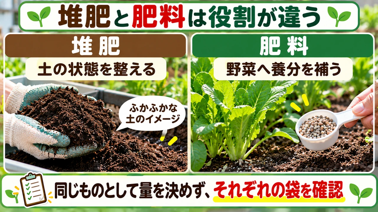 堆肥は土の状態を整え肥料は野菜へ養分を補う違い