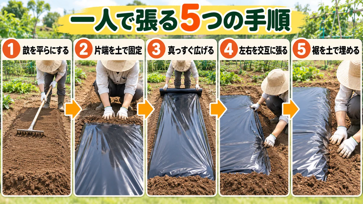 一人でマルチシートを張る5つの手順