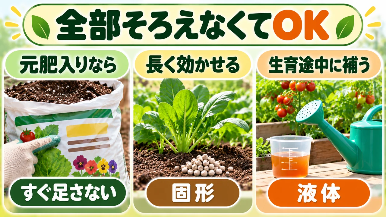 元肥入り培養土と固形肥料と液体肥料の選び方