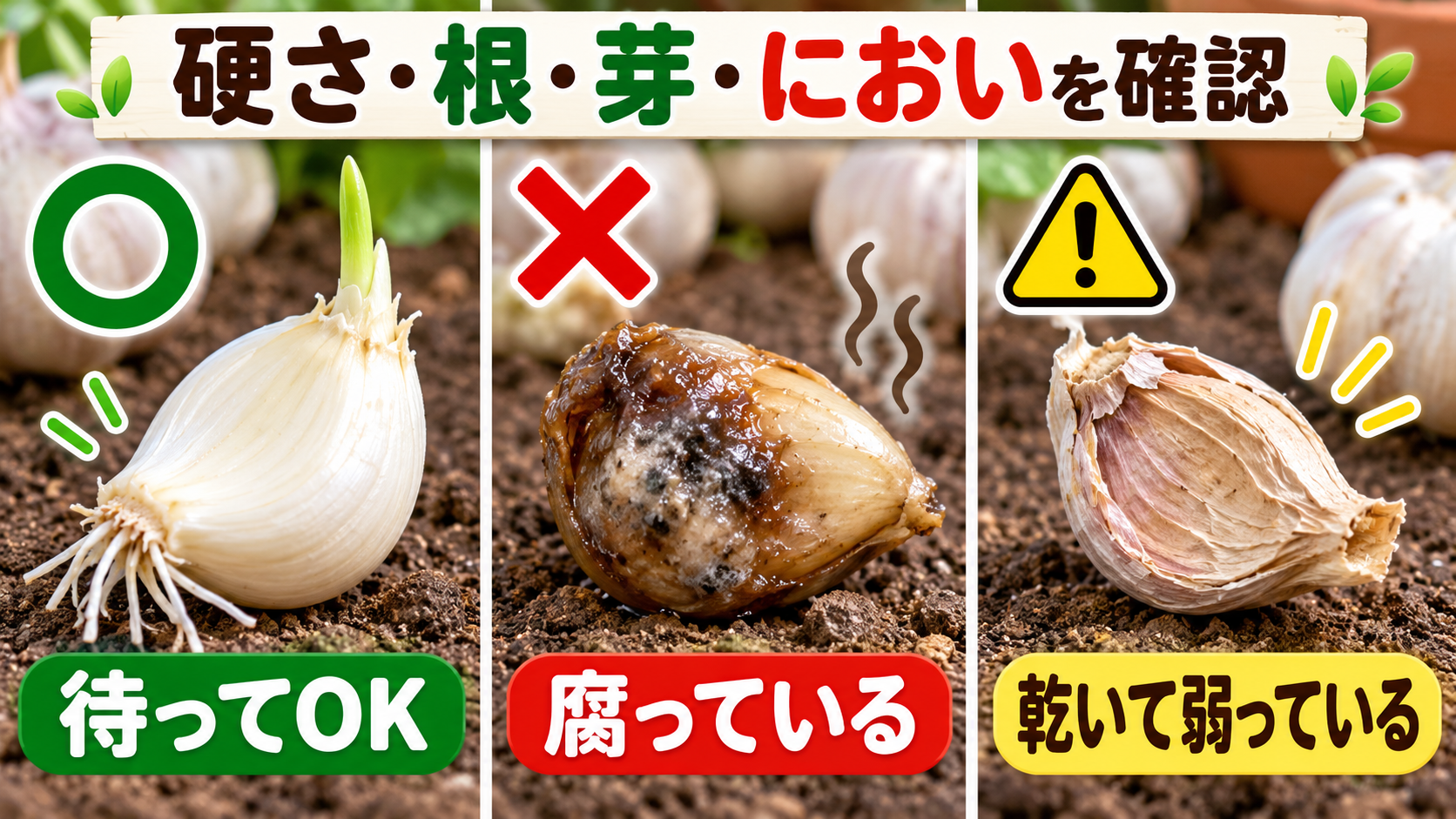 健全な種片と、腐った種片・乾いた種片の見分け方