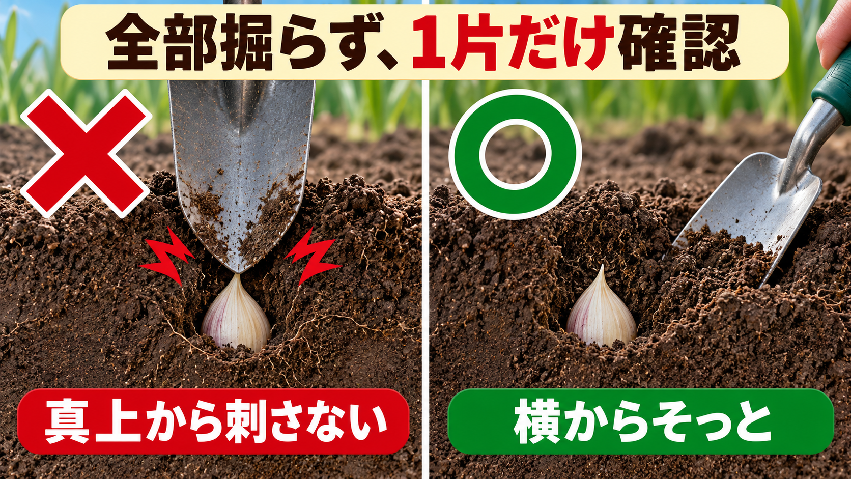 芽が出ない場所を、横から1片だけ確認する方法