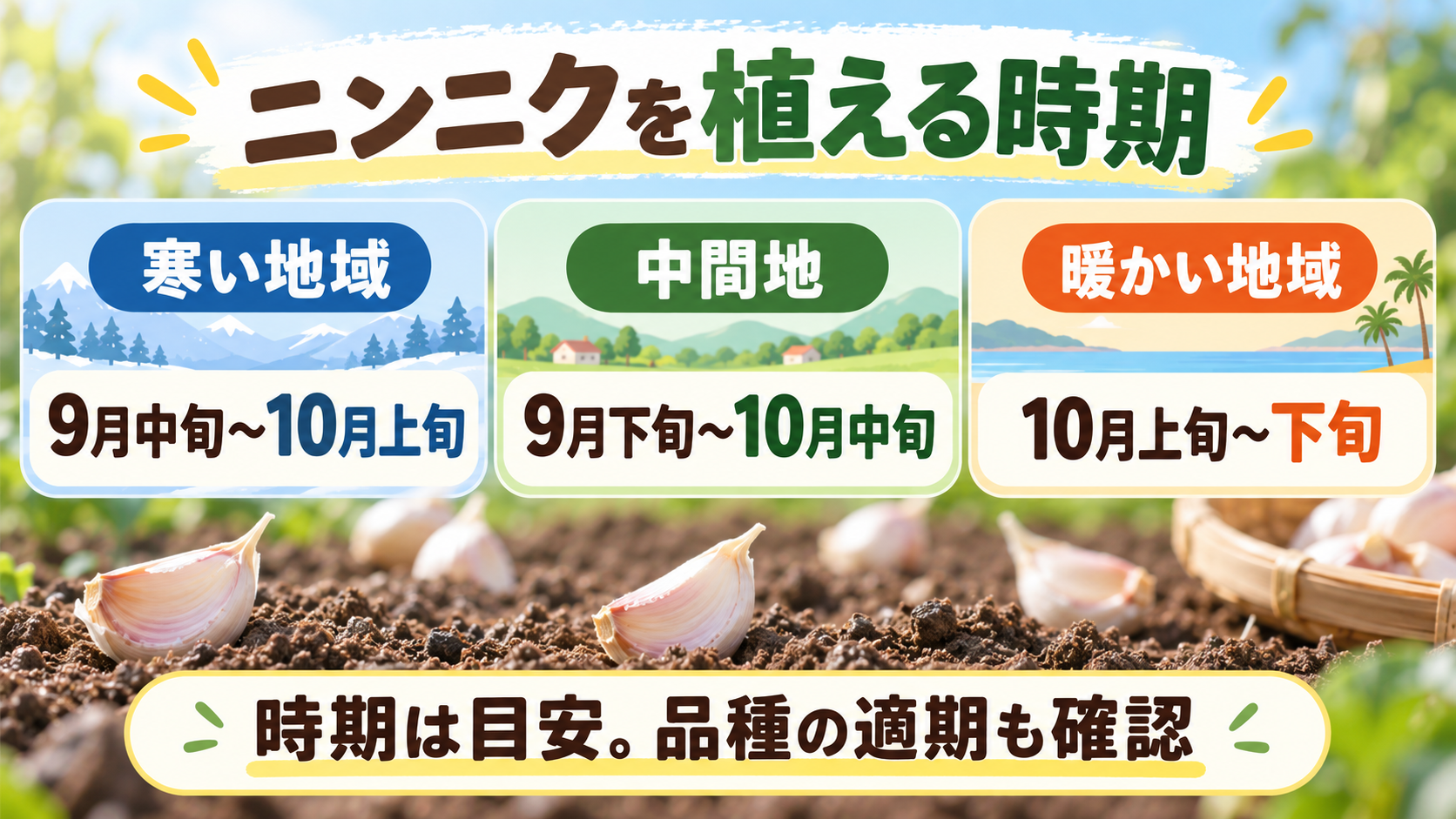 ニンニクを植え付ける地域別の時期の目安