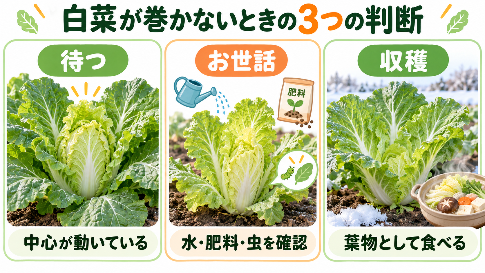 白菜が巻かないときの待つ・お世話・収穫の3つの判断