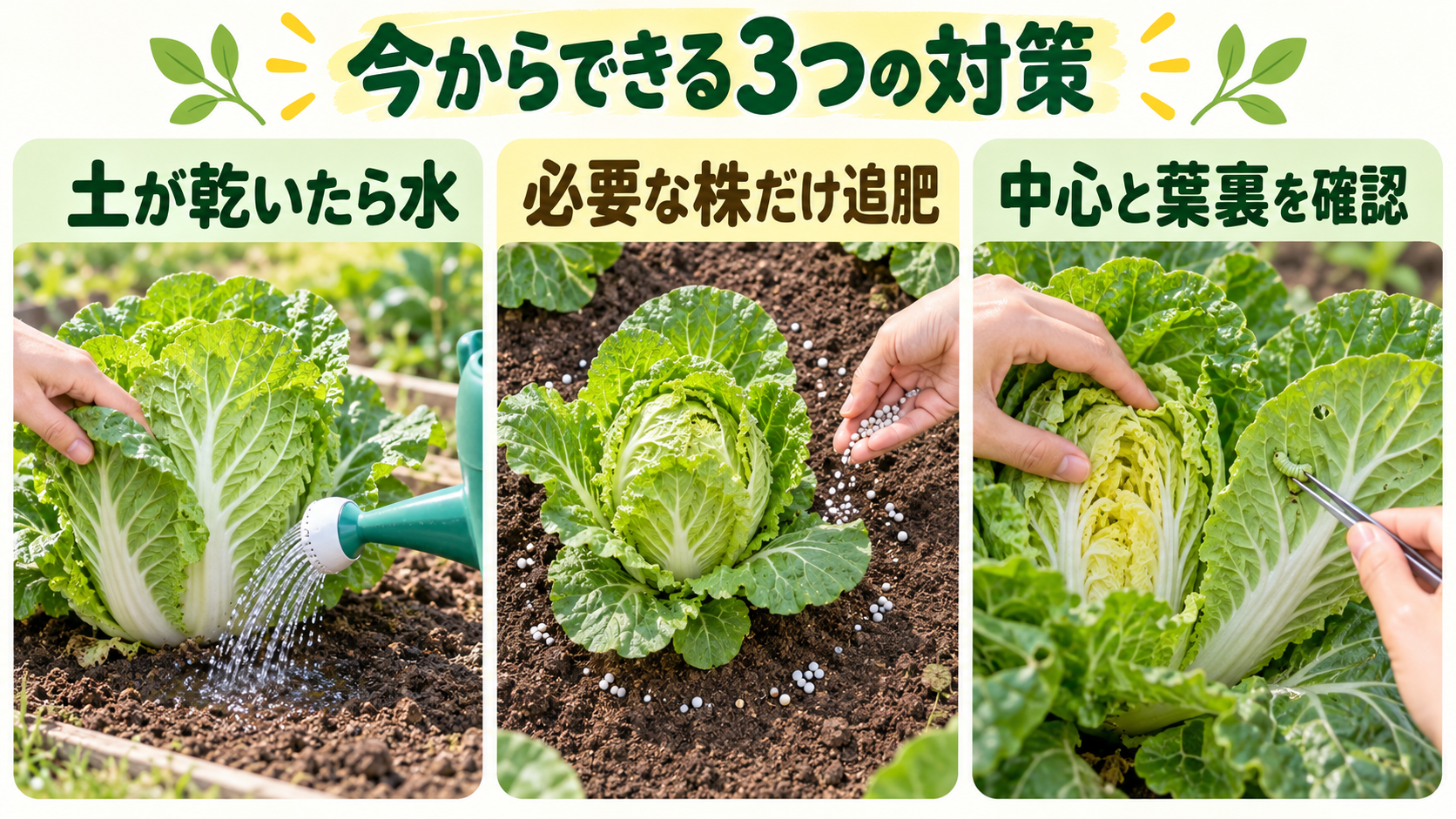 白菜が巻かないときの水・肥料・虫の3つの対策