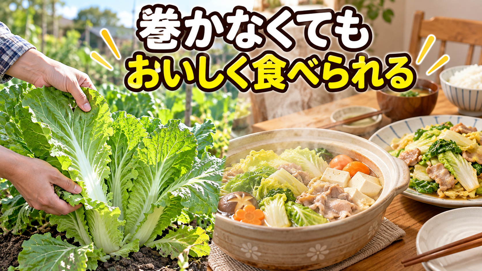 結球しなかった白菜の葉を鍋や炒め物に使う
