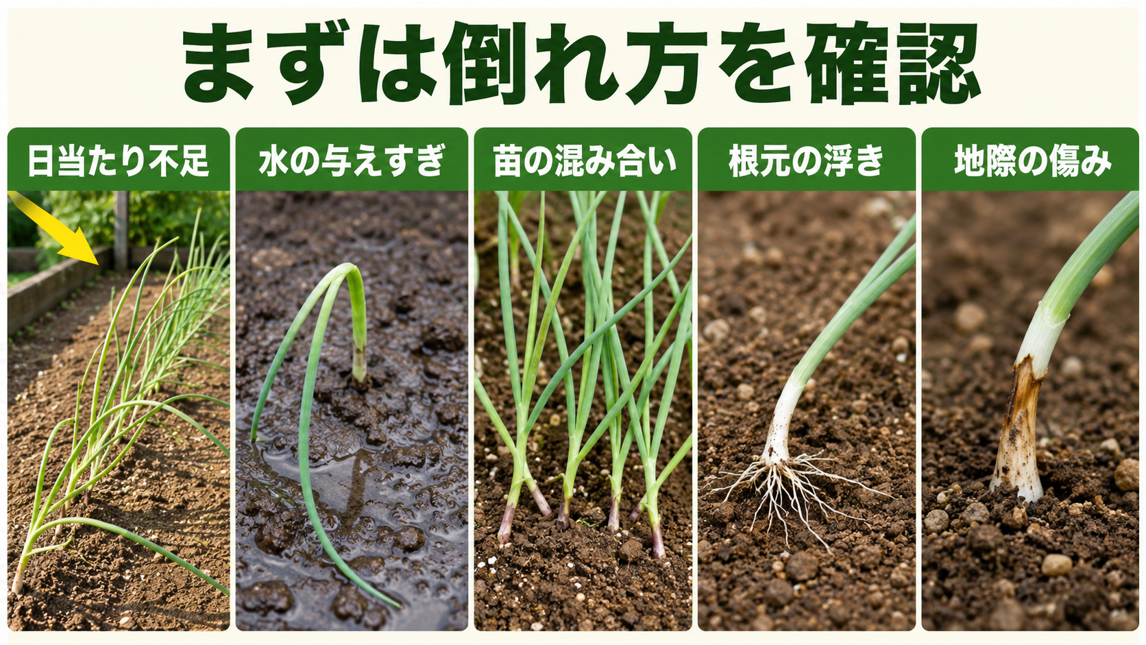 玉ねぎ苗が細く倒れる5つの見分け方