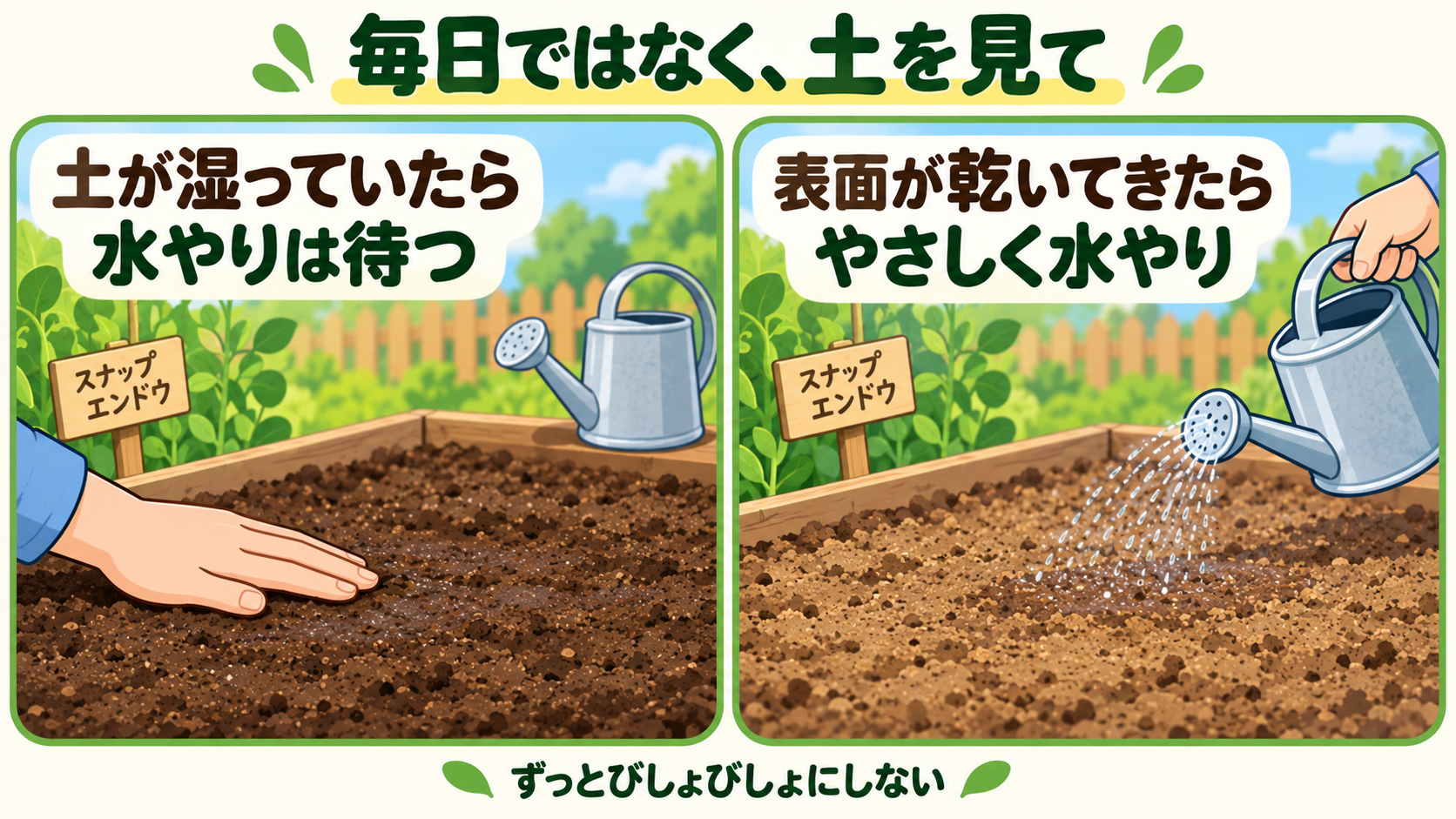 土が湿っていたら待ち、表面が乾いてきたら水やり