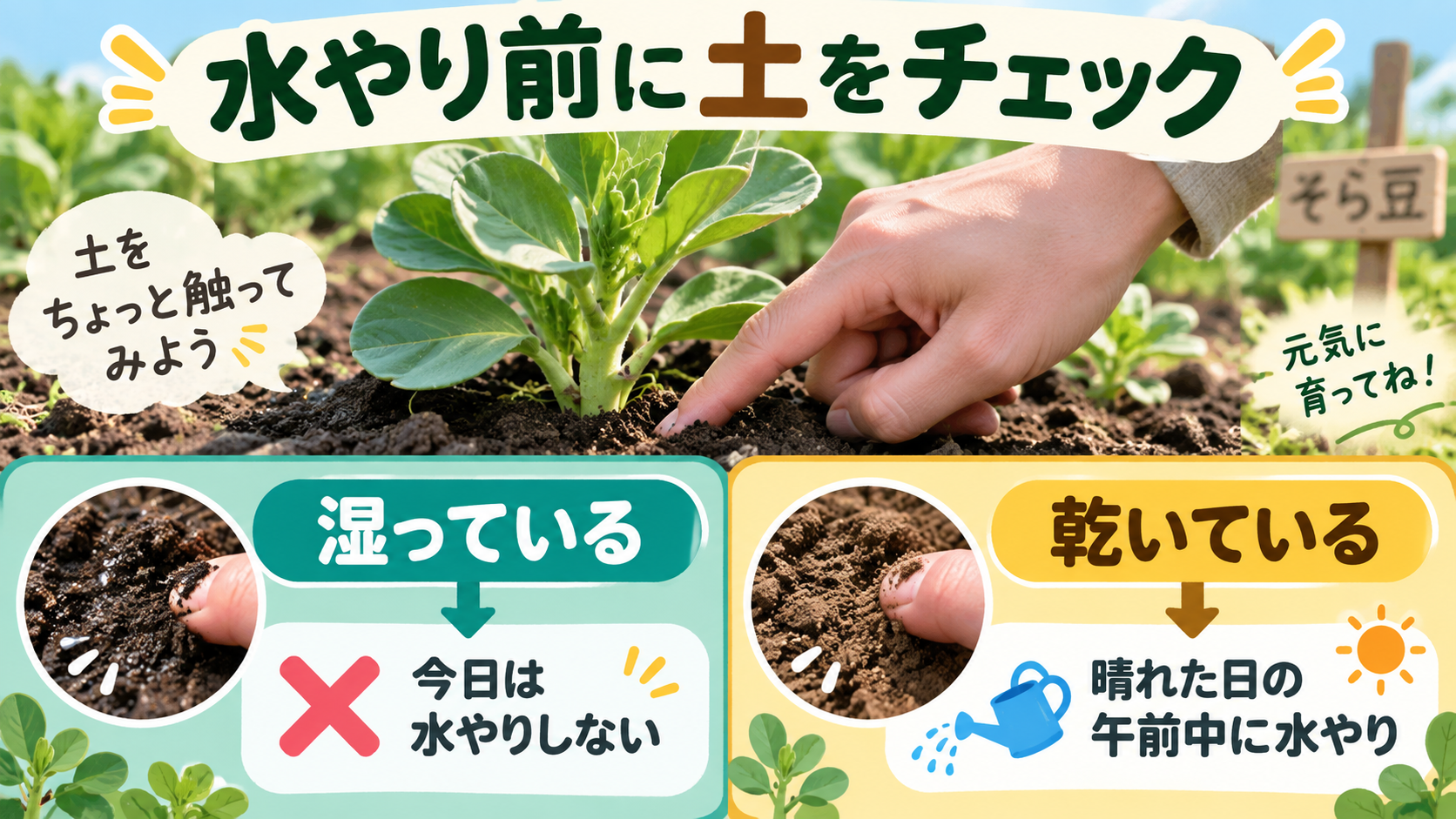 そら豆の冬の水やりは土を触って判断