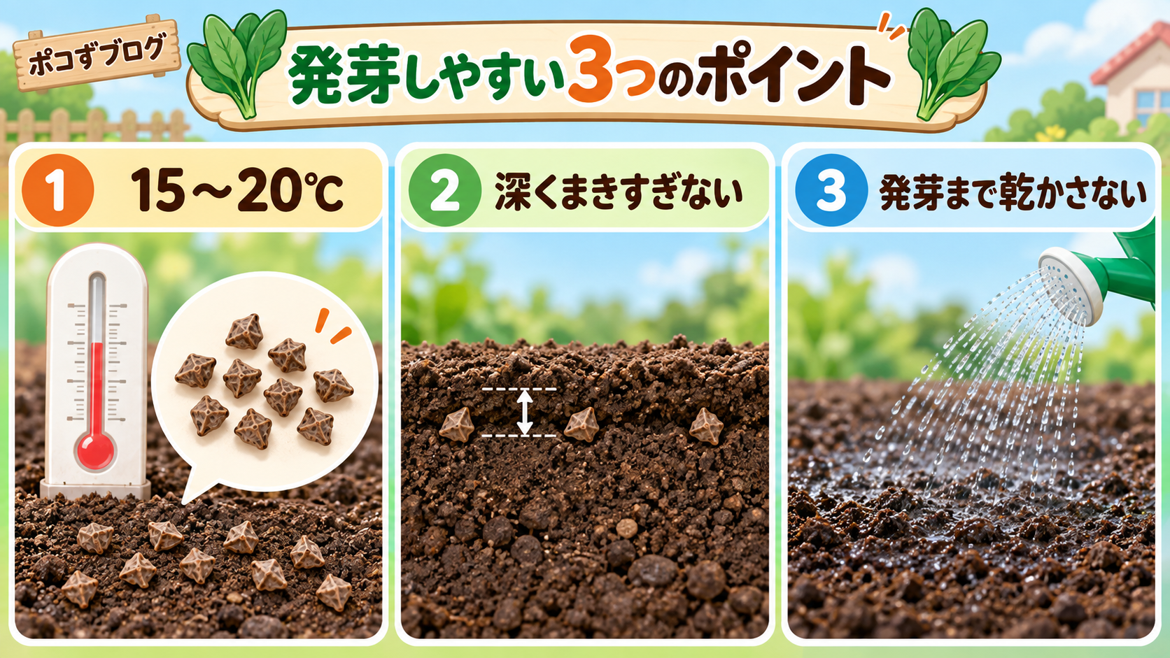 ほうれん草が発芽しやすい温度・深さ・水分の3条件