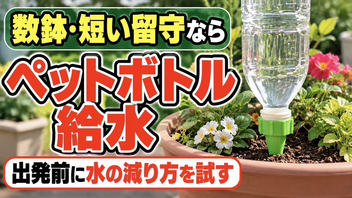ペットボトル給水キャップを鉢土へ差して使う説明画像
