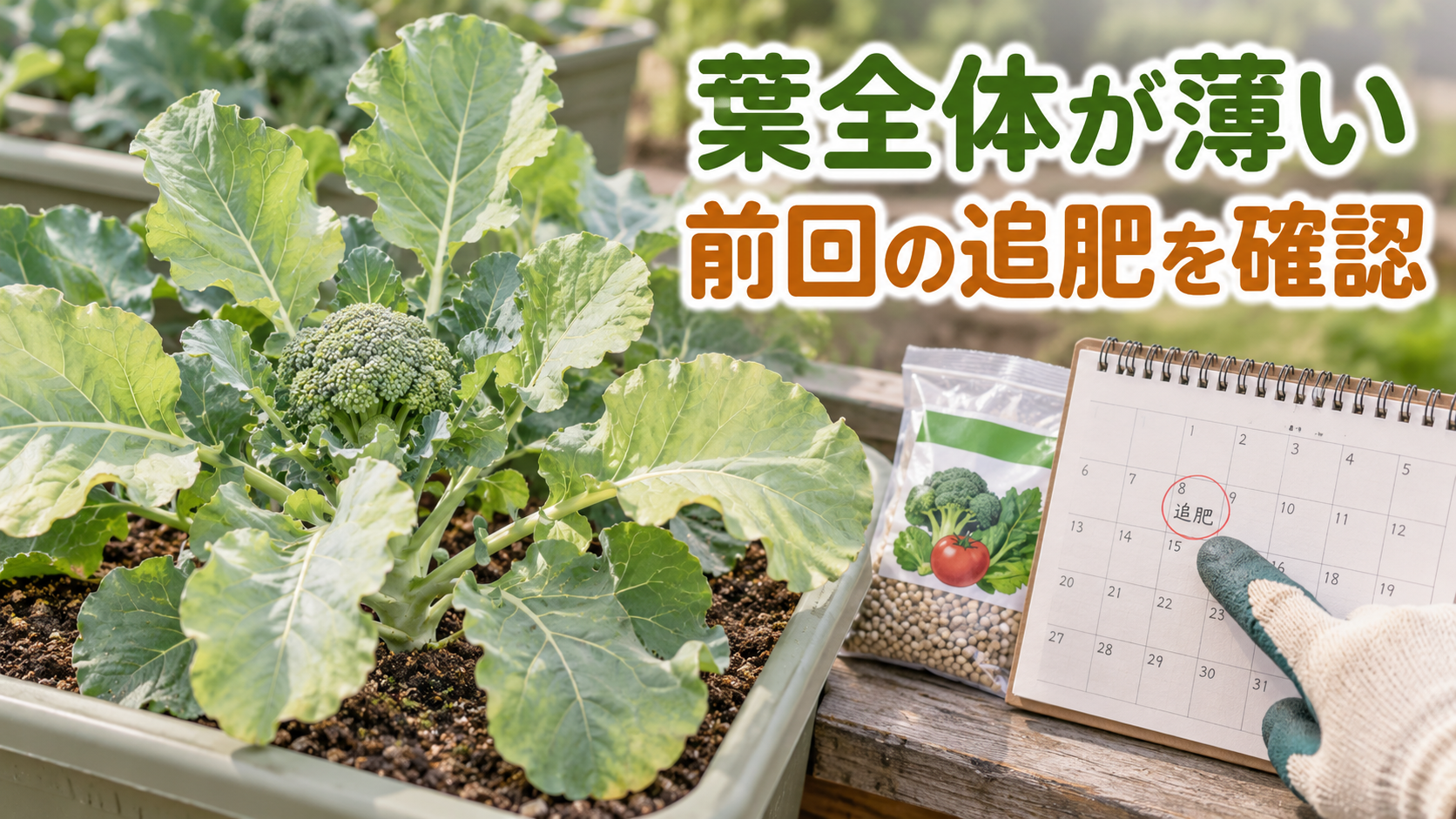 葉全体が薄い時に前回の追肥日を確認する
