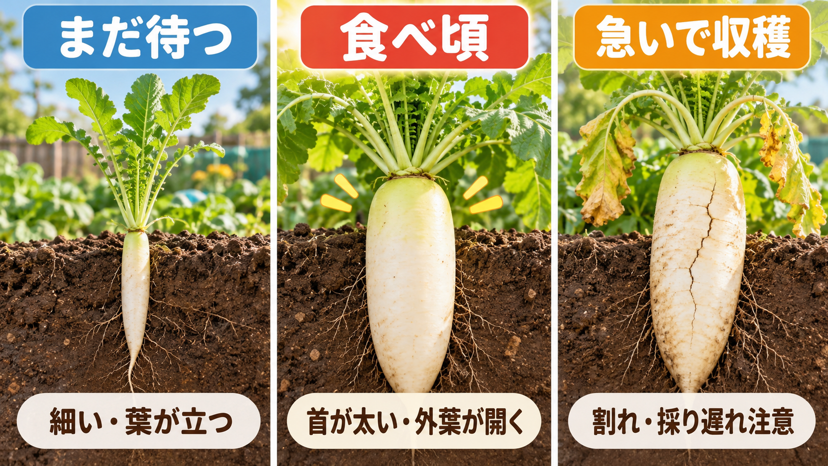 大根のまだ待つ・食べ頃・急いで収穫の判断