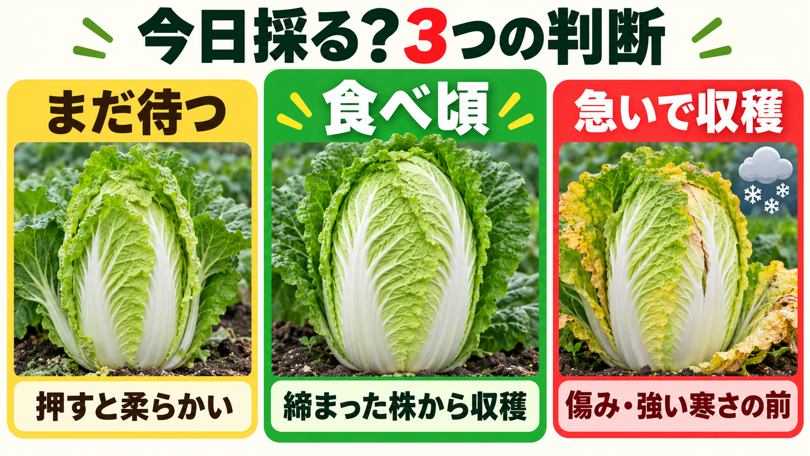 白菜のまだ待つ・食べ頃・急いで収穫の判断