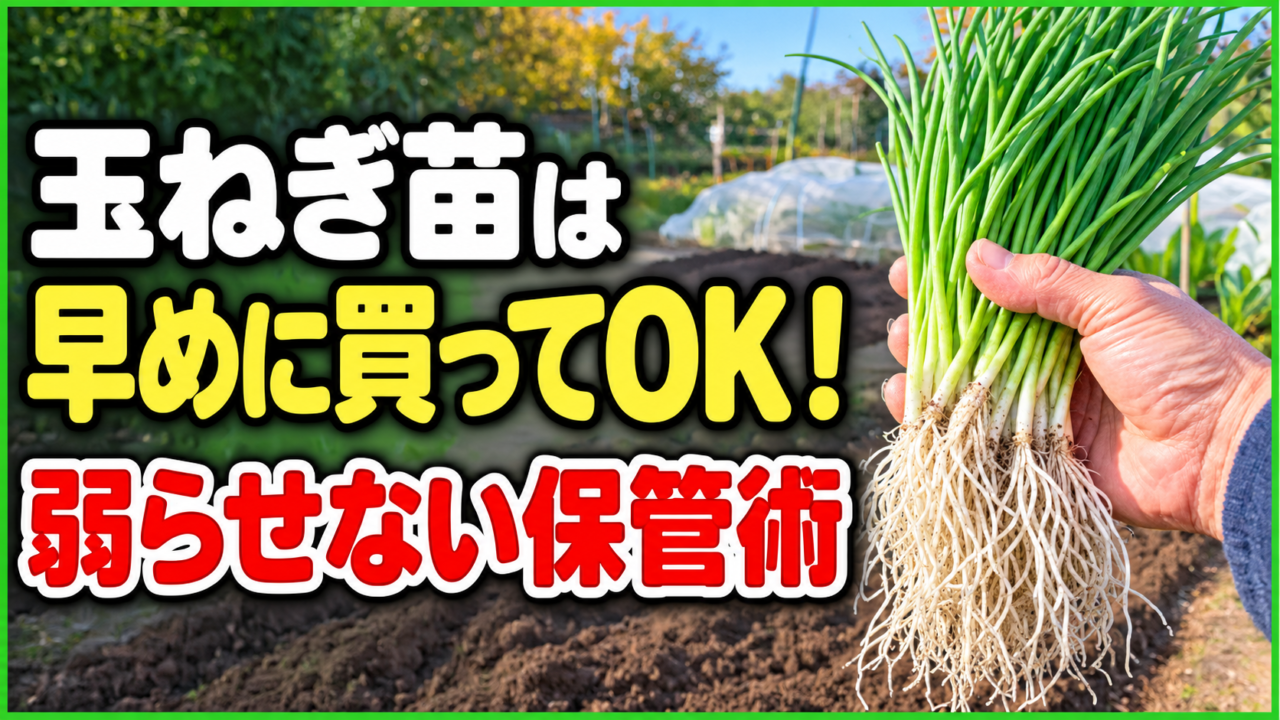 玉ねぎ苗は早めに買っても大丈夫で弱らせない保管術が分かると伝えるアイキャッチ