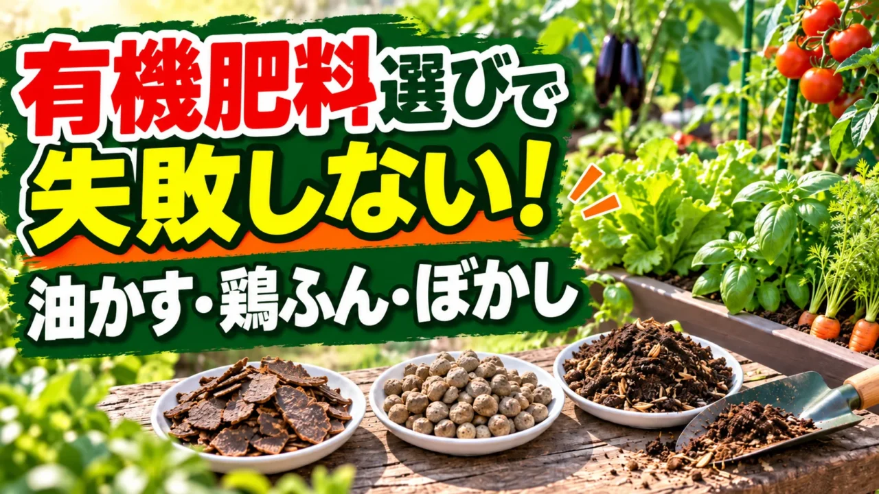 油かす・鶏ふん・ぼかしから家庭菜園の有機肥料を選ぶ記事のアイキャッチ