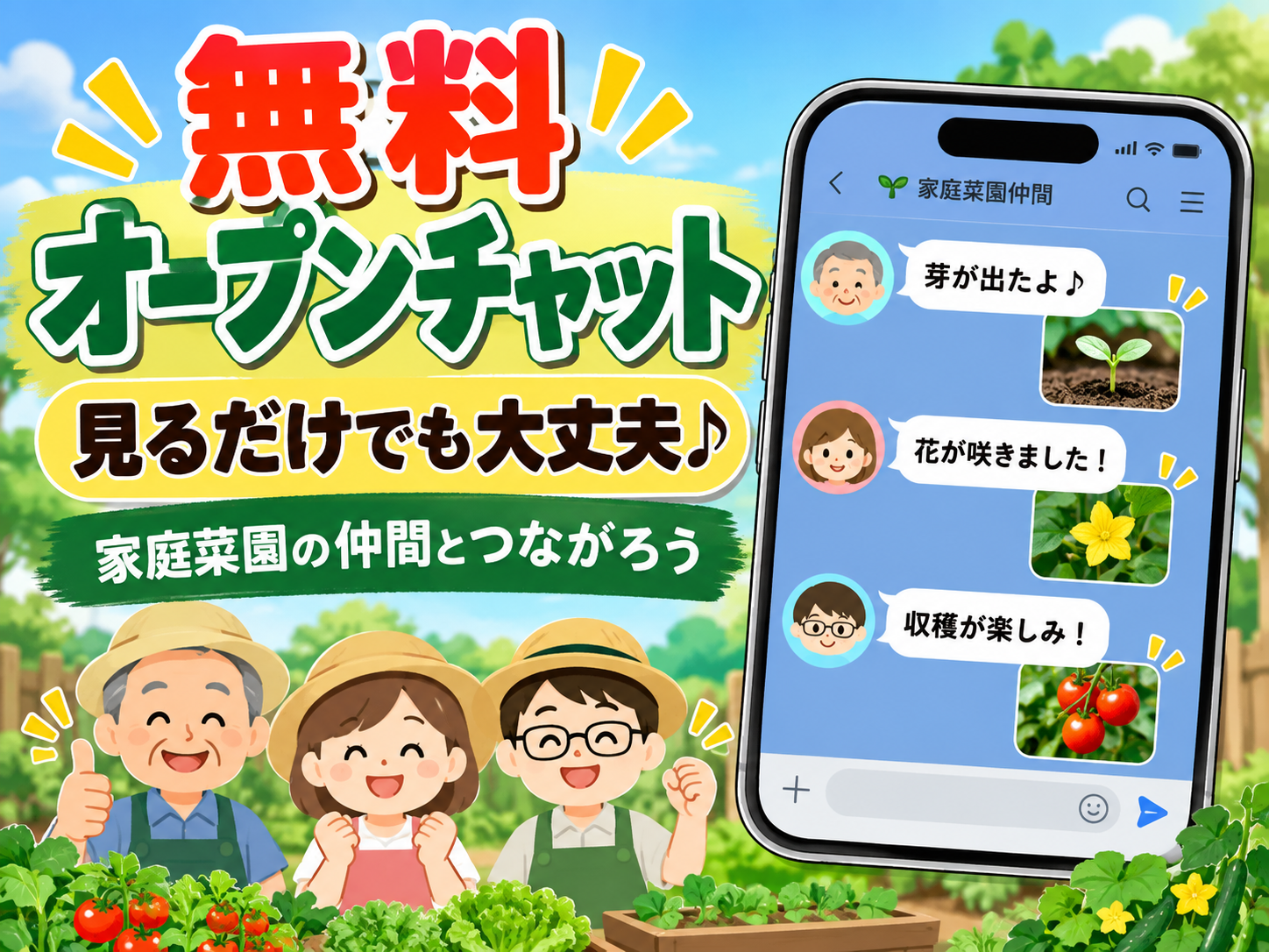 家庭菜園の仲間とつながる無料オープンチャットは見るだけでも参加できる