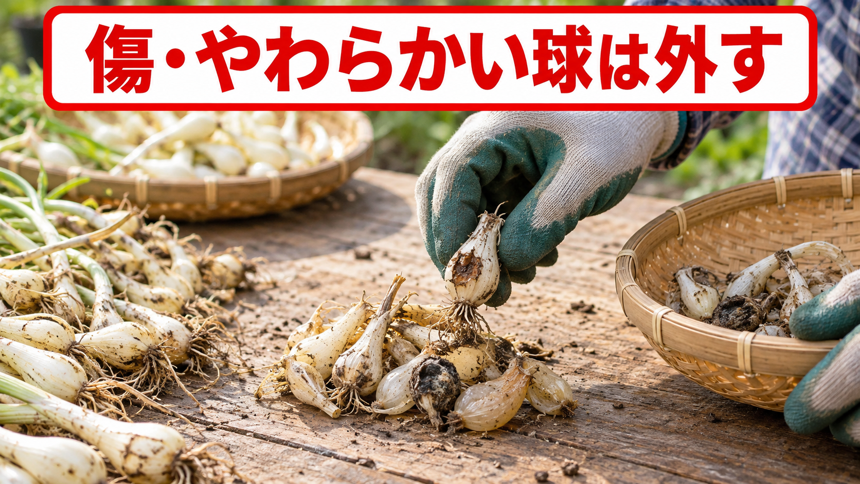 種球から外す傷ややわらかさのあるラッキョウ