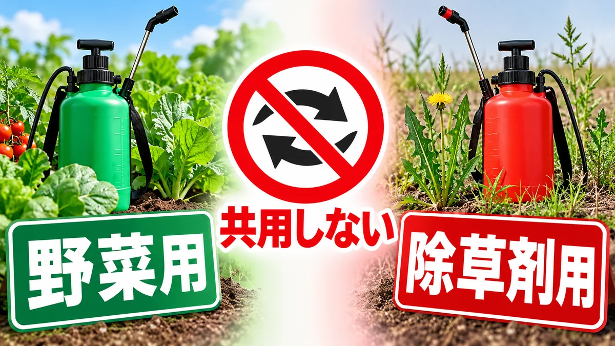 野菜用薬剤と除草剤で噴霧器を分ける図