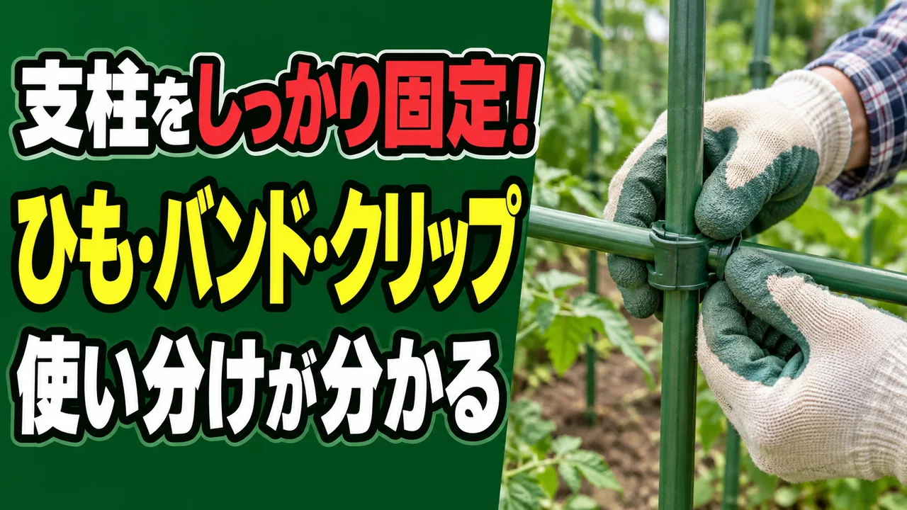 ひも・クロスバンド・クリップで支柱を簡単に固定する記事のアイキャッチ